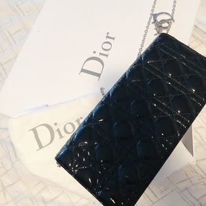 Christian Dior Lady Dior Clutch Black Patent